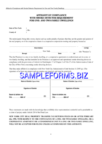 New York Affidavit of Compliance with Smoke Detector Requirement pdf free